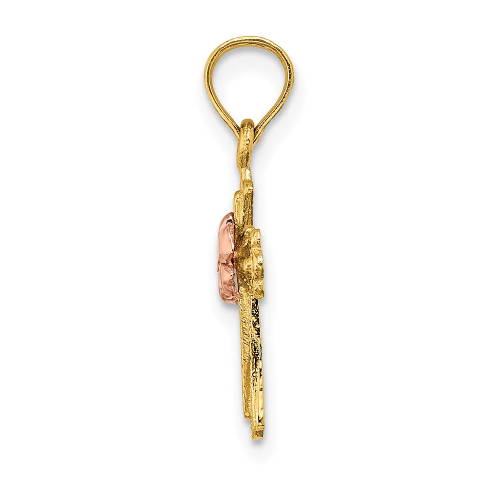 10K Bicolor Kreuz mit Klein Blume Charm