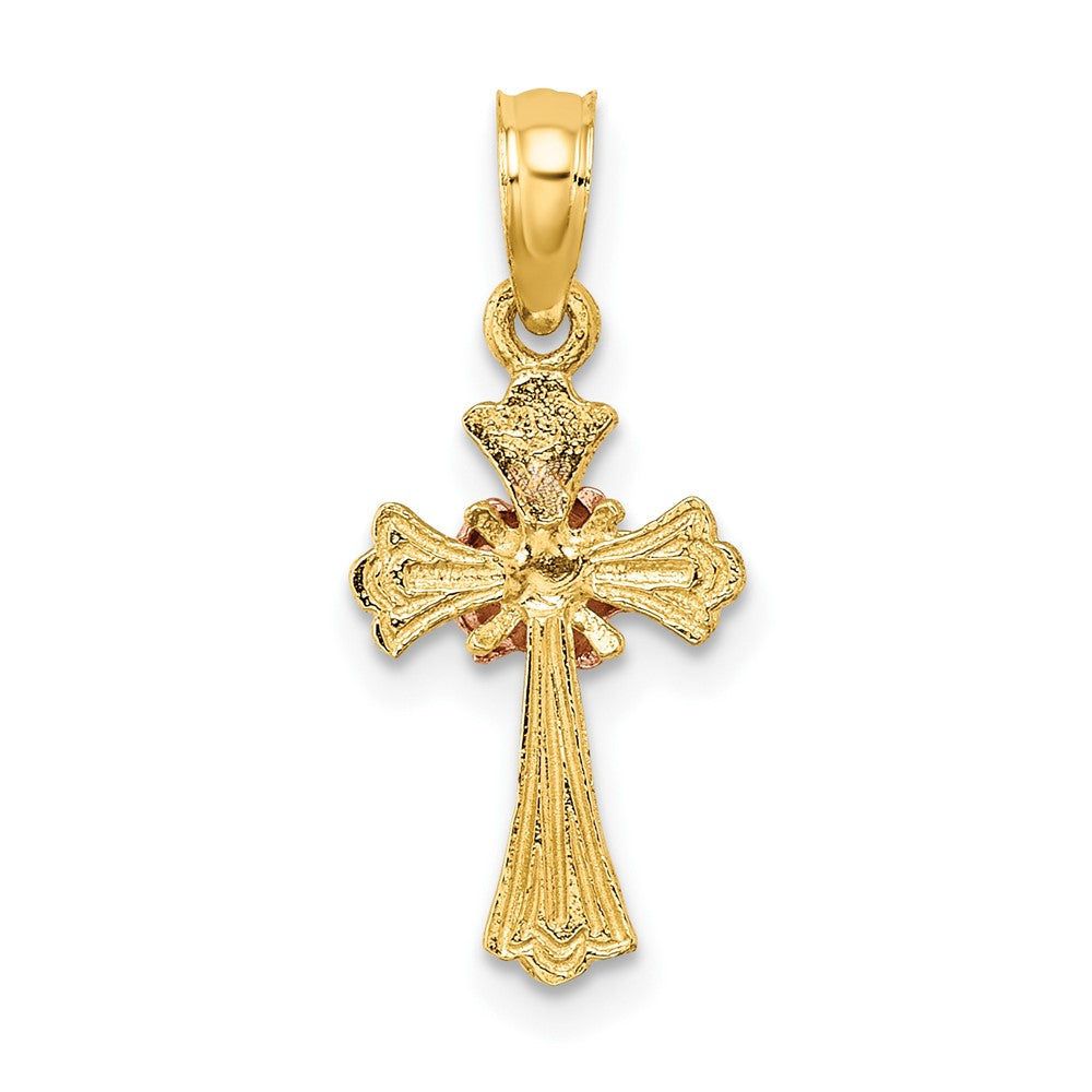 10K Bicolor Kreuz mit Klein Blume Charm