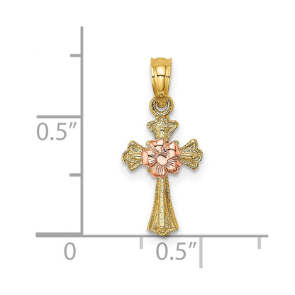 10K Bicolor Kreuz mit Klein Blume Charm