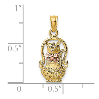 10K Bicolor Katze mit Schleife in Korb Charm
