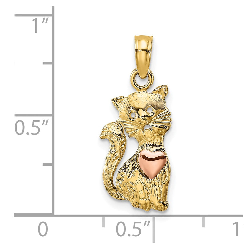 10K Bicolor Katze mit Herz Charm