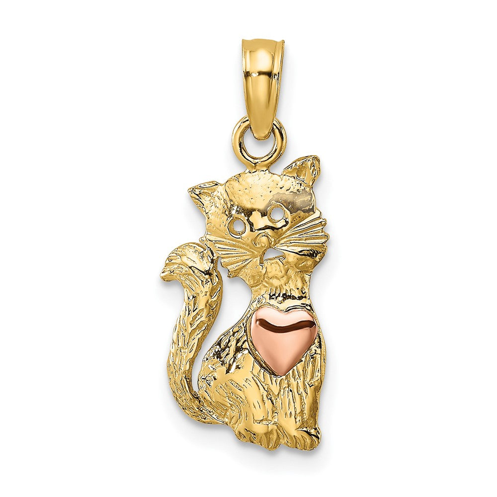 10K Bicolor Katze mit Herz Charm