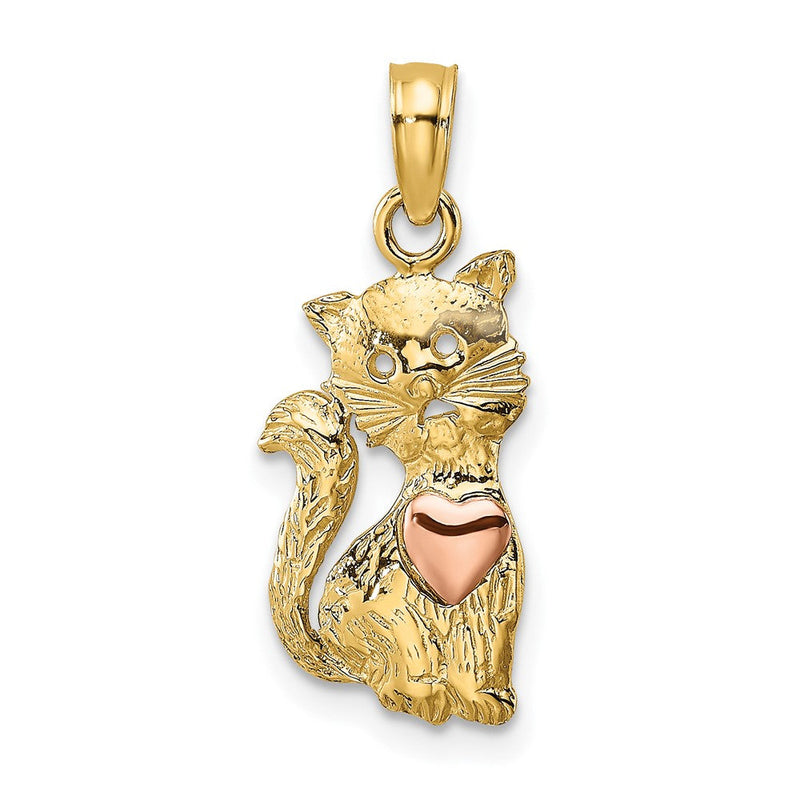 10K Bicolor Katze mit Herz Charm