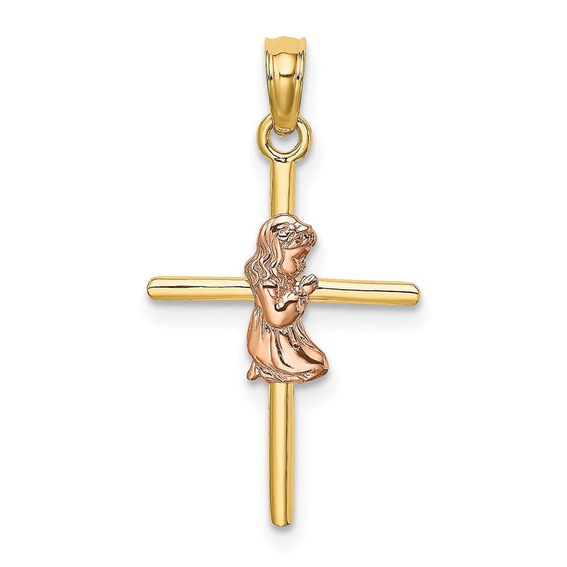 10K Bicolor 10K Bicolor 2-d Mädchen auf Kreuz Charm