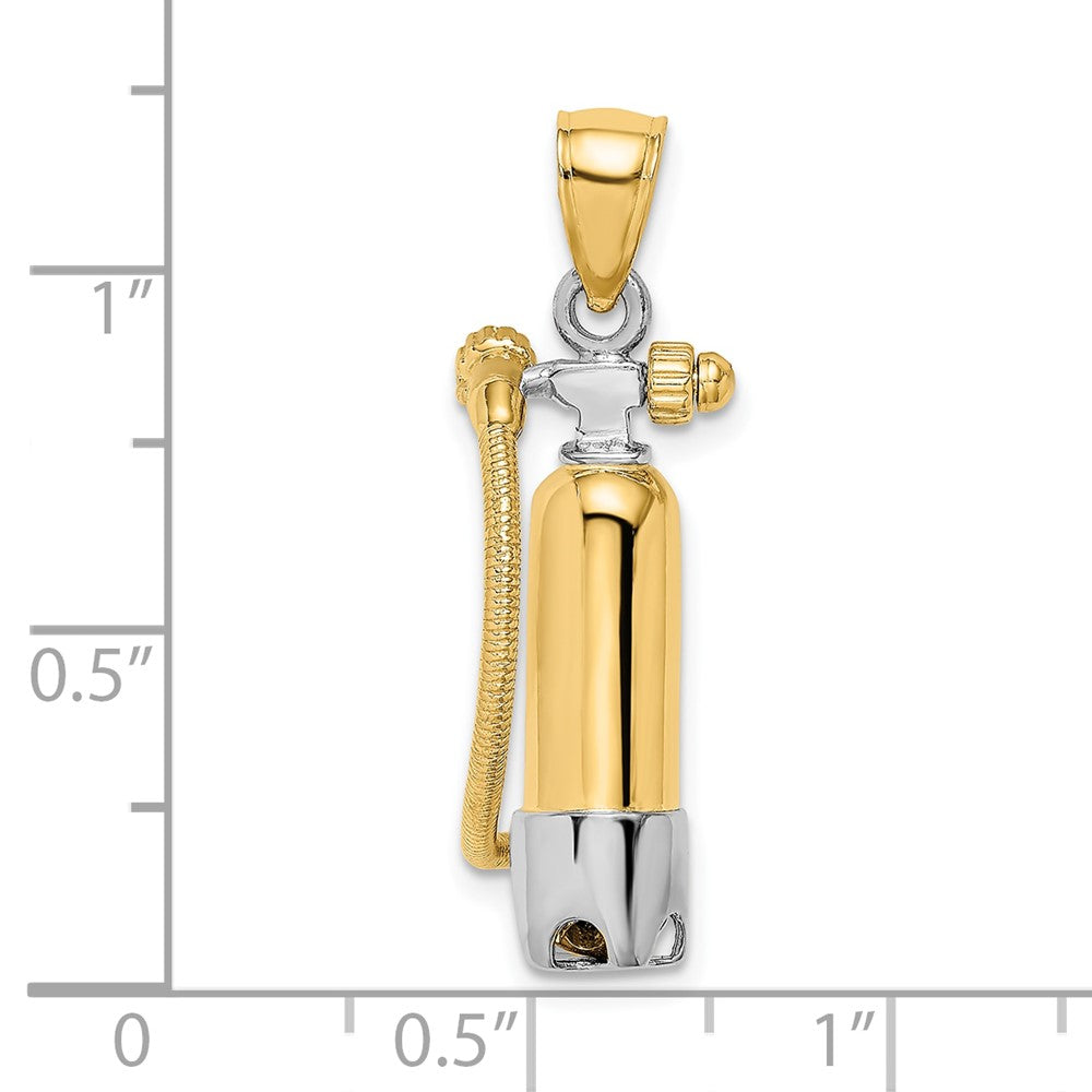 10K Gelb mit Rhodium 10K 3-d Einfach Scuba Tank mit Hose Charm