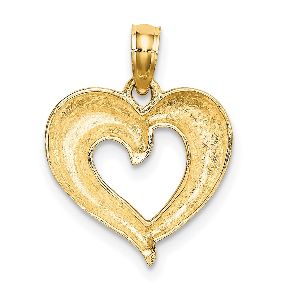 10K Gelb mit Rhodium 10K mit Rhodium Poliert und Strukturiert Herz Charm