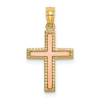 10K Bicolor Poliert Kreuz Charm