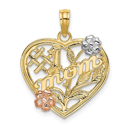 10K Bicolor mit Weiß Rhodium #1 Mama Herz mit Blume Charm