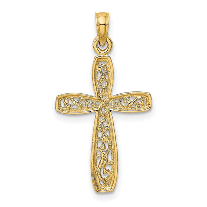 10K Gelb mit Rhodium 10K mit Rhodium Filigran Kreuz Charm