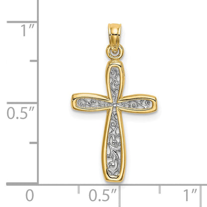 10K Gelb mit Rhodium 10K mit Rhodium Filigran Kreuz Charm