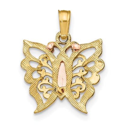 10K Bicolor 10K mit Weiß Rhodium Schmetterling Ausgeschnitten Charm