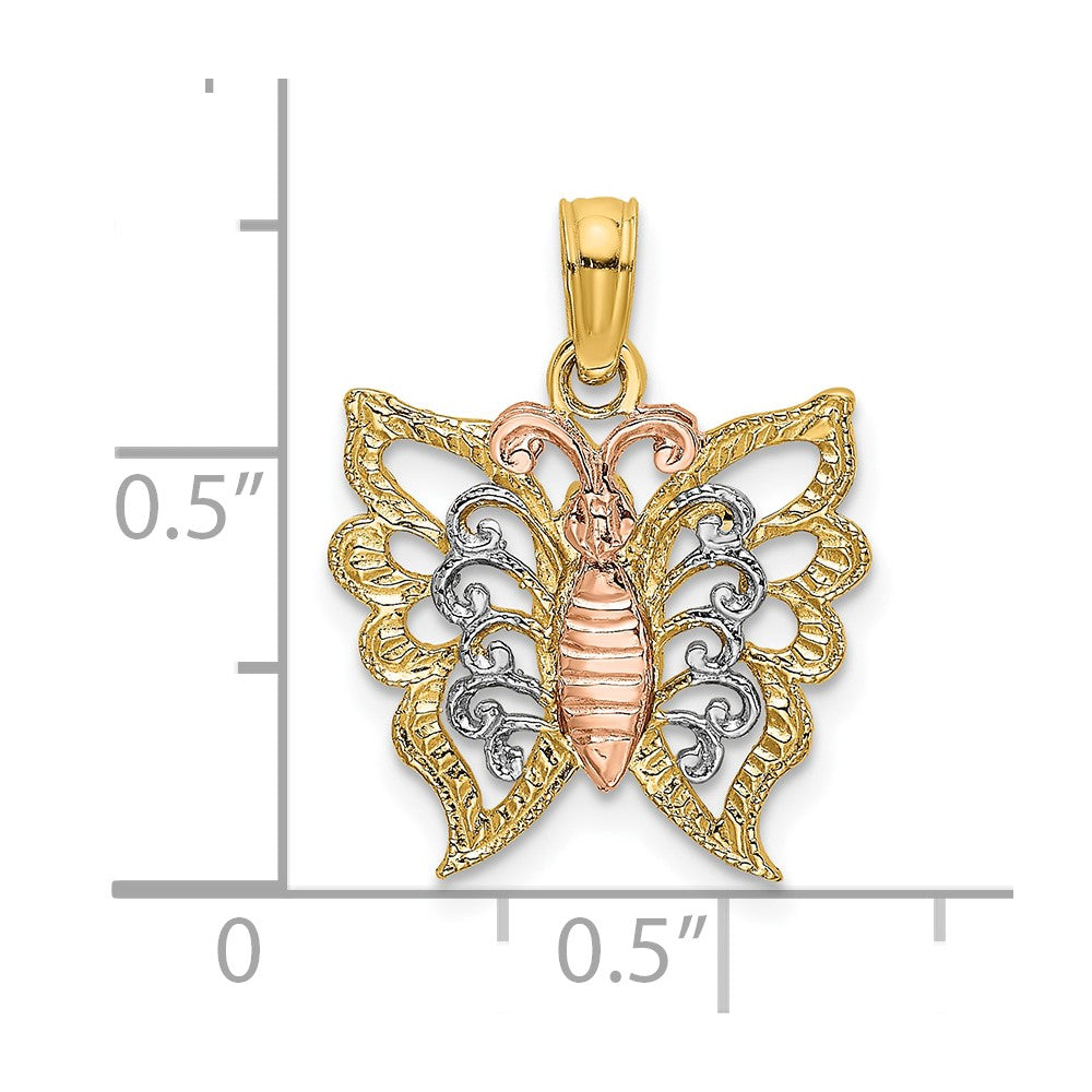10K Bicolor 10K mit Weiß Rhodium Schmetterling Ausgeschnitten Charm