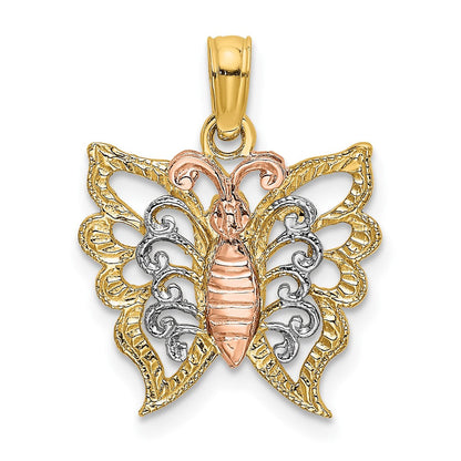 10K Bicolor 10K mit Weiß Rhodium Schmetterling Ausgeschnitten Charm