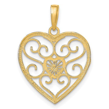 10K Gelb mit Rhodium Filigran Gekugelt Herz Charm