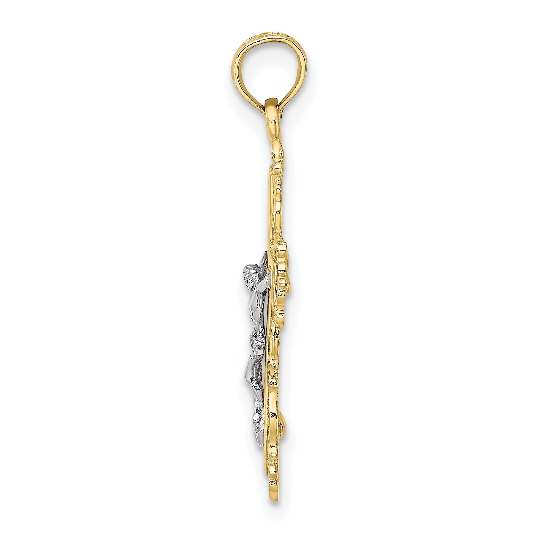 10K Bicolor 10K Strukturiert mit Lace Zierde Kruzifix Charm