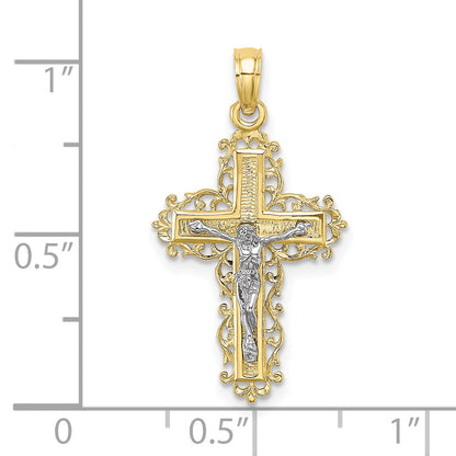 10K Bicolor 10K Strukturiert mit Lace Zierde Kruzifix Charm