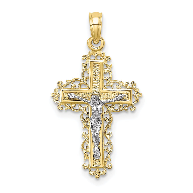 10K Bicolor 10K Strukturiert mit Lace Zierde Kruzifix Charm