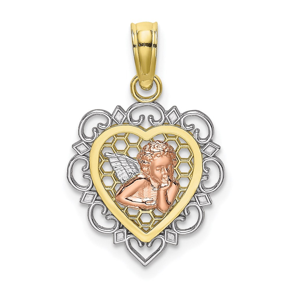 10K Bicolor 10K mit Rhodium Klein Engel in Herz Charm