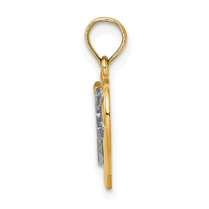 10K Gelb mit Rhodium 10K mit Rhodium Kreuz in Herz Charm