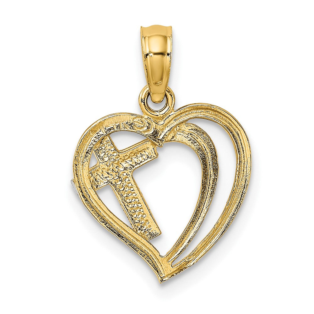 10K Gelb mit Rhodium 10K mit Rhodium Kreuz in Herz Charm