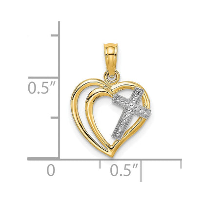 10K Gelb mit Rhodium 10K mit Rhodium Kreuz in Herz Charm