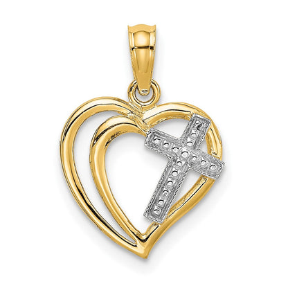 10K Gelb mit Rhodium 10K mit Rhodium Kreuz in Herz Charm