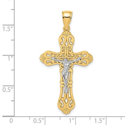 10K Gelb mit Rhodium 10K mit Rhodium Kruzifix Scrolled Tips Charm