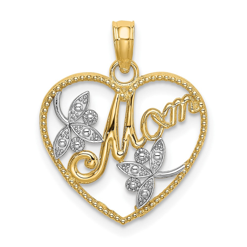 10K Gelb mit Rhodium 10K mit Rhodium Gekugelt Herz Mama Charm