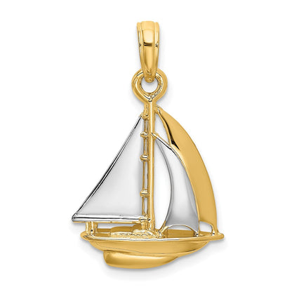 10K Gelb mit Rhodium 10K mit Rhodium 3-d Poliert Segelboot Charm