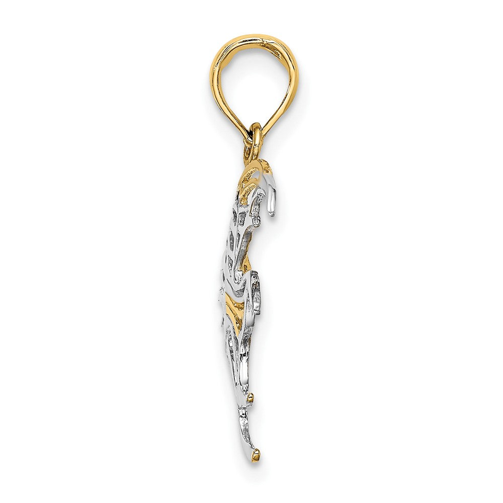 10K Gelb mit Rhodium mit Rhodium Ausgeschnitten Kaiserfisch Charm