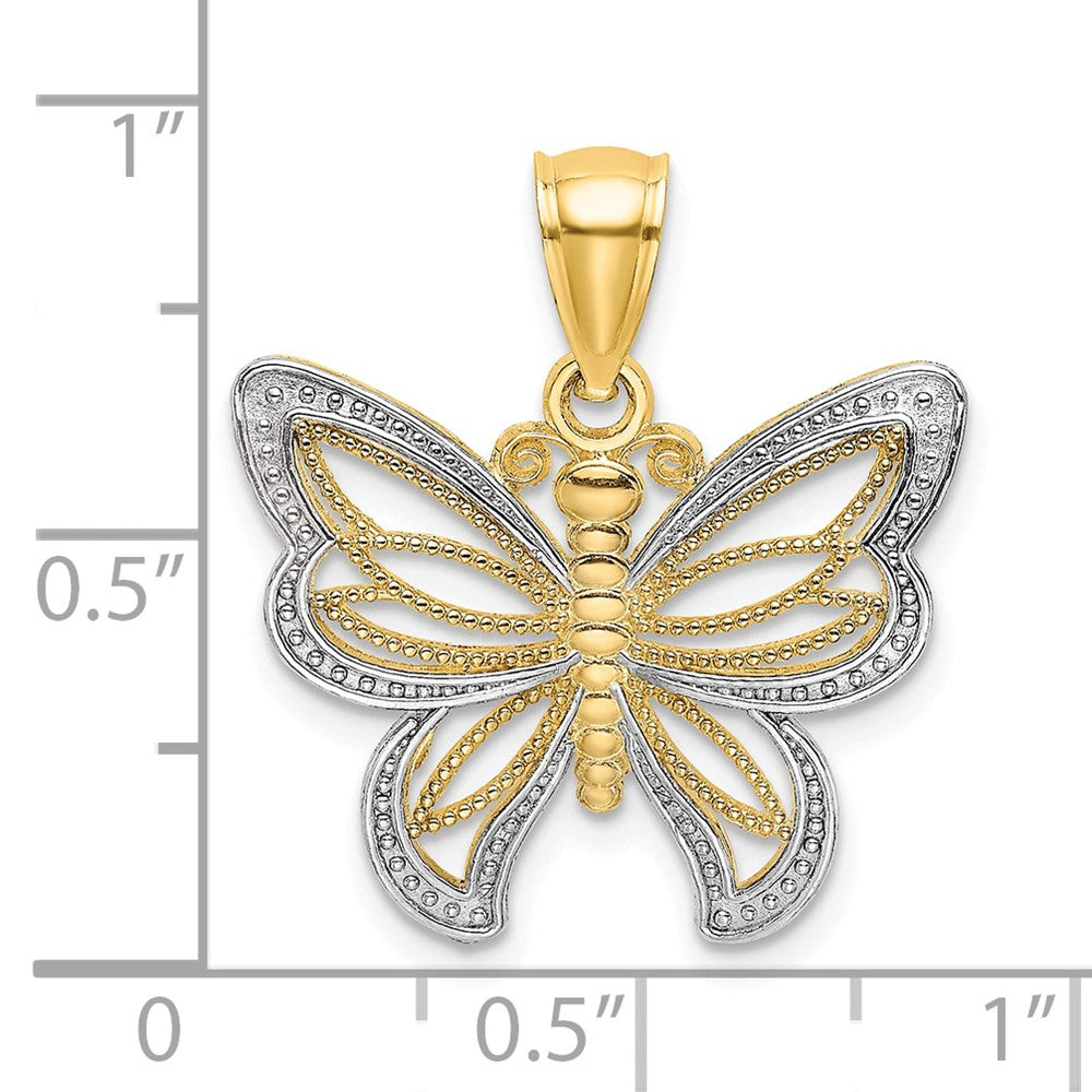 10K Gelb mit Rhodium 10K Schmetterling mit Weiß Gekugelt Flügel Charm