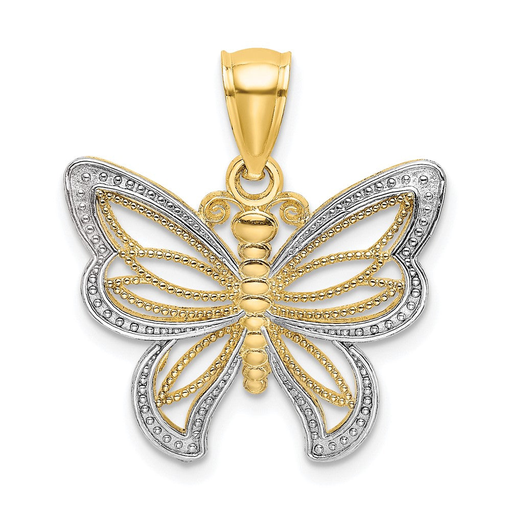 10K Gelb mit Rhodium 10K Schmetterling mit Weiß Gekugelt Flügel Charm