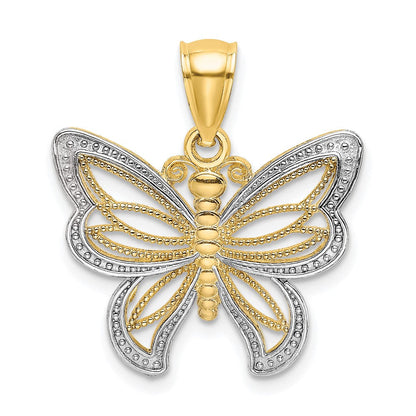 10K Gelb mit Rhodium 10K Schmetterling mit Weiß Gekugelt Flügel Charm