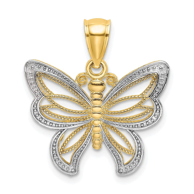 10K Gelb mit Rhodium 10K Schmetterling mit Weiß Gekugelt Flügel Charm
