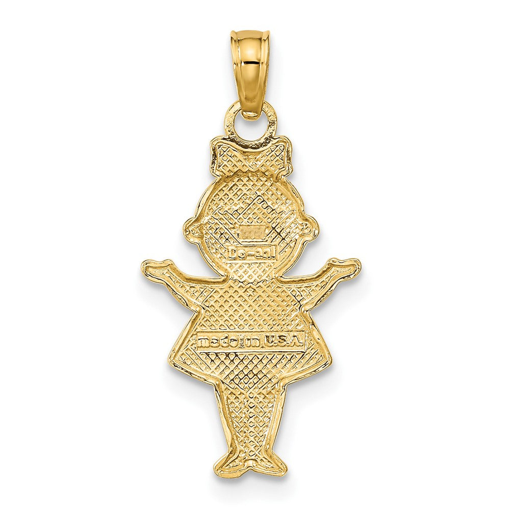 10K Gelb mit Rhodium 10K Strukturiert Mädchen Charm
