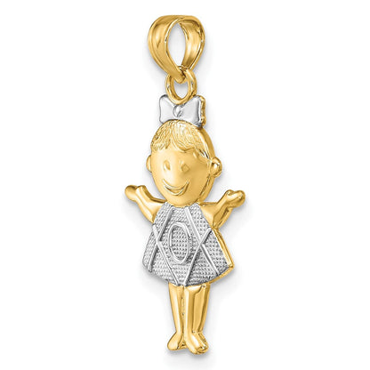 10K Gelb mit Rhodium 10K Strukturiert Mädchen Charm