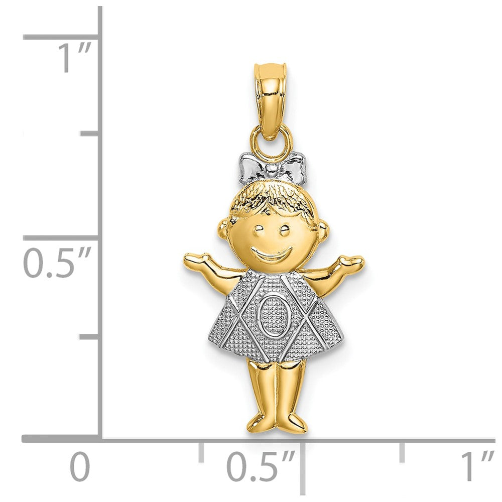 10K Gelb mit Rhodium 10K Strukturiert Mädchen Charm