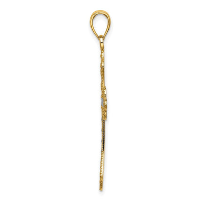 10K Gelb mit Rhodium 10K mit Rhodium Gewellt Edges Kreuz Charm