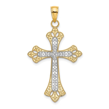 10K Gelb mit Rhodium 10K mit Rhodium Gewellt Edges Kreuz Charm