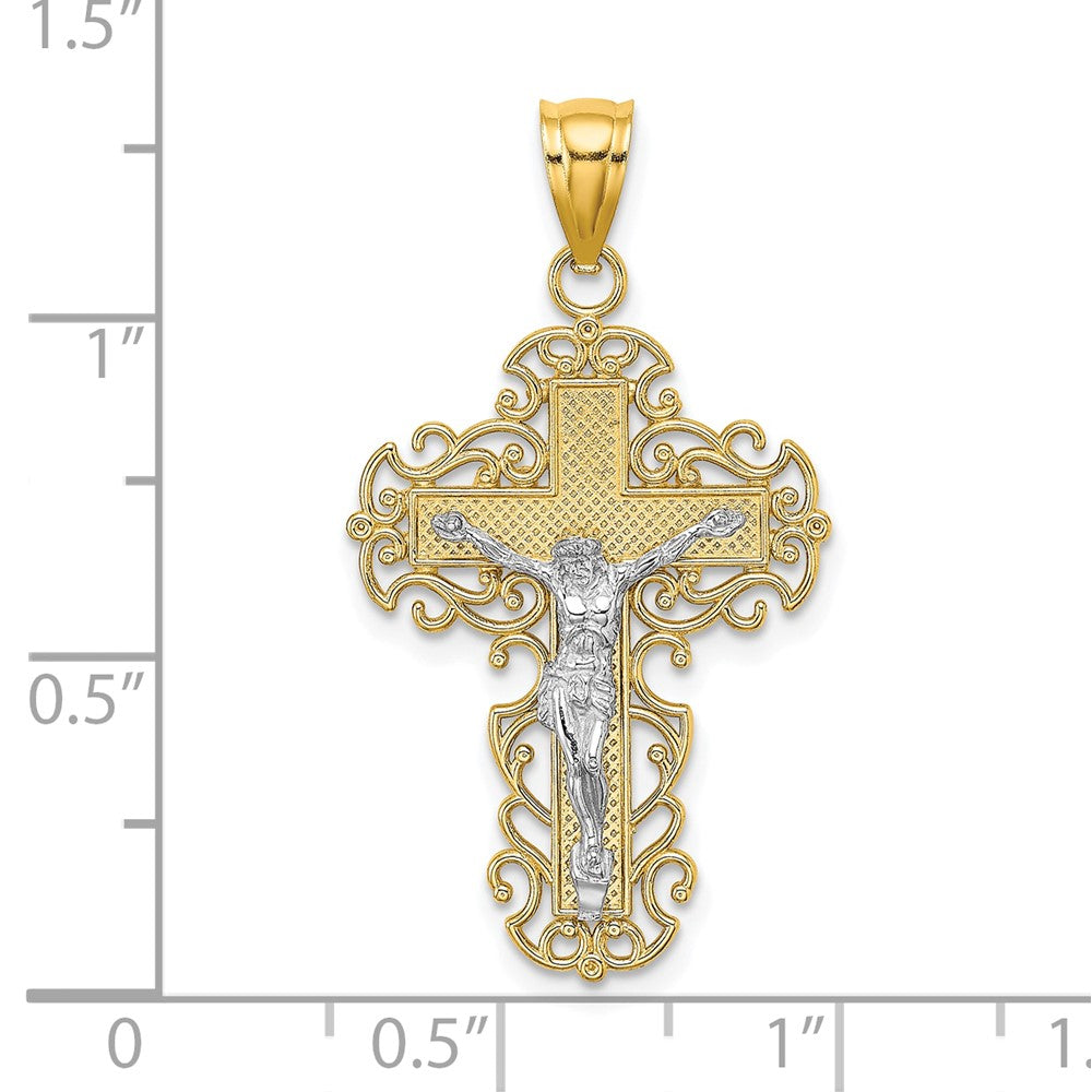 10K Bicolor 10K Bicolor mit Lace Zierde Kruzifix Charm