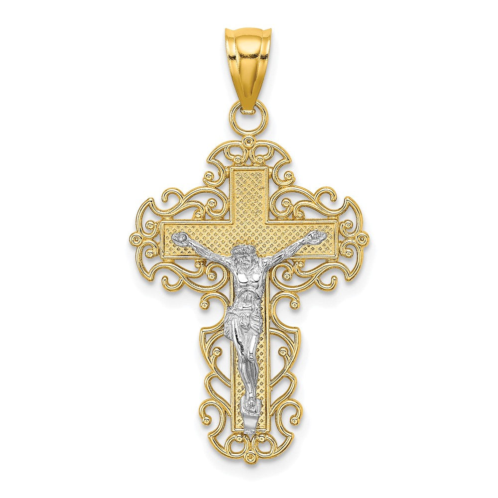 10K Bicolor 10K Bicolor mit Lace Zierde Kruzifix Charm