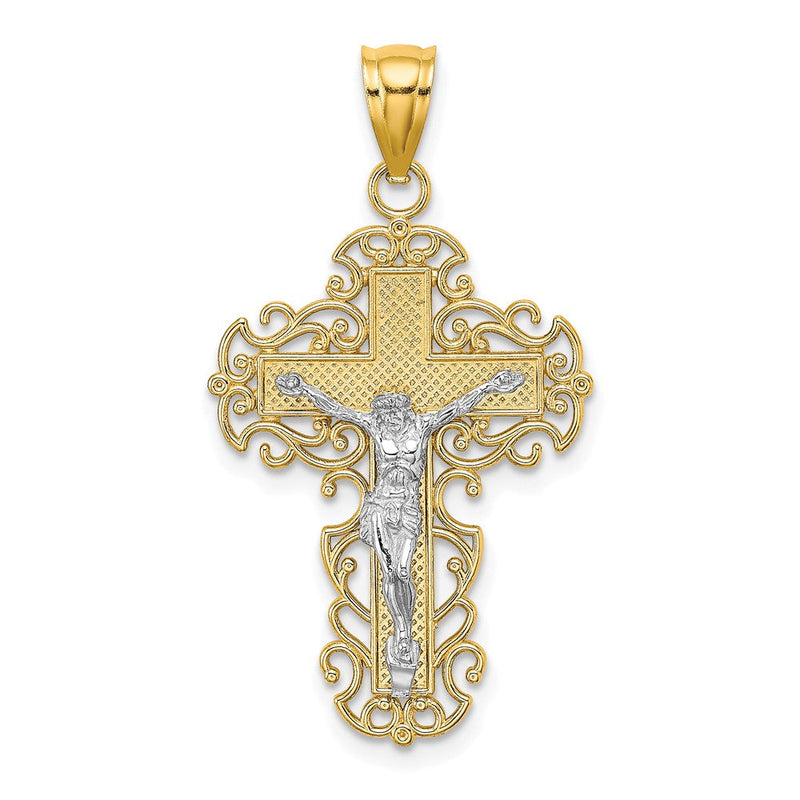 10K Bicolor 10K Bicolor mit Lace Zierde Kruzifix Charm