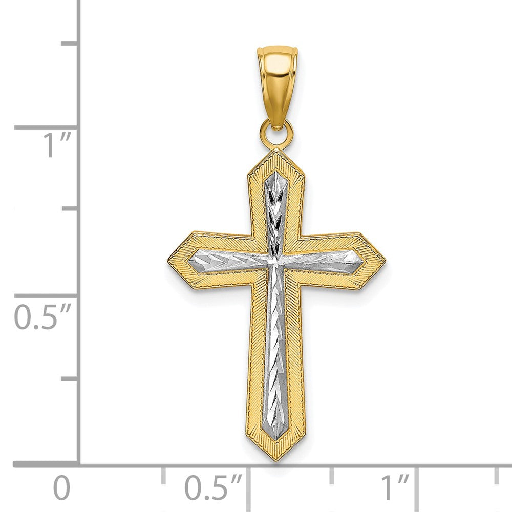 10K Gelb mit Rhodium 10K mit Rhodium Diamantiert Kreuz Anhänger