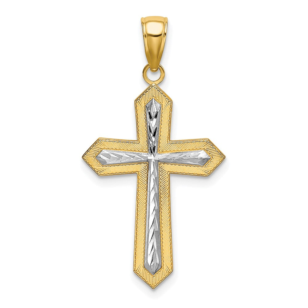 10K Gelb mit Rhodium 10K mit Rhodium Diamantiert Kreuz Anhänger