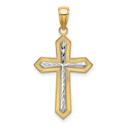 10K Gelb mit Rhodium 10K mit Rhodium Diamantiert Kreuz Anhänger