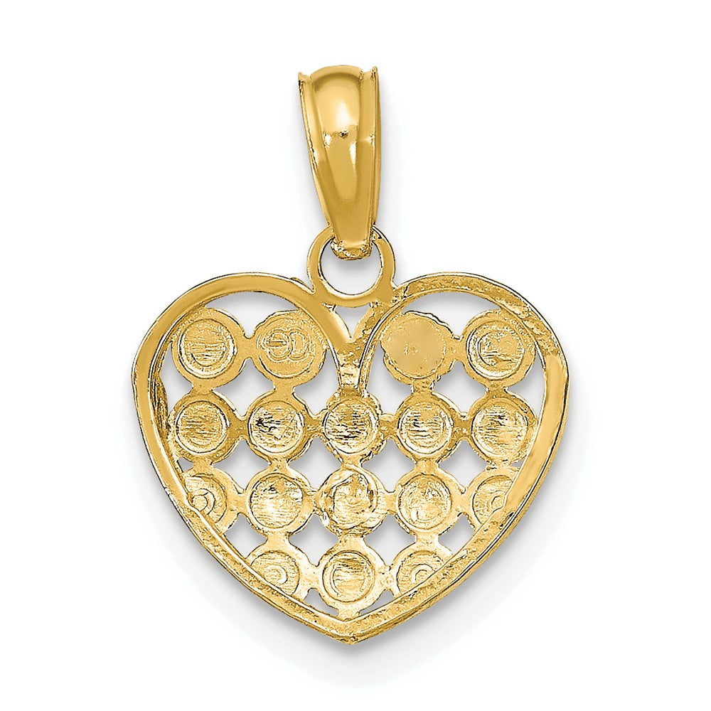 10K Gelb mit Rhodium Diamantiert Herz Charm