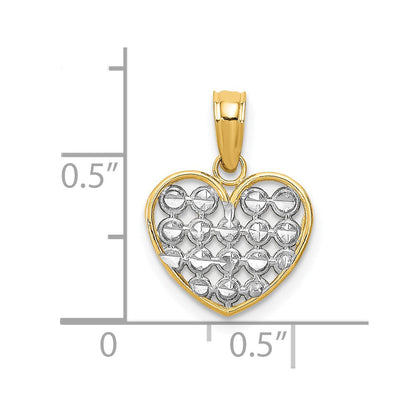 10K Gelb mit Rhodium Diamantiert Herz Charm