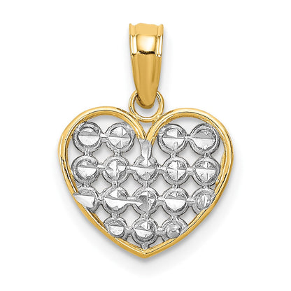 10K Gelb mit Rhodium Diamantiert Herz Charm