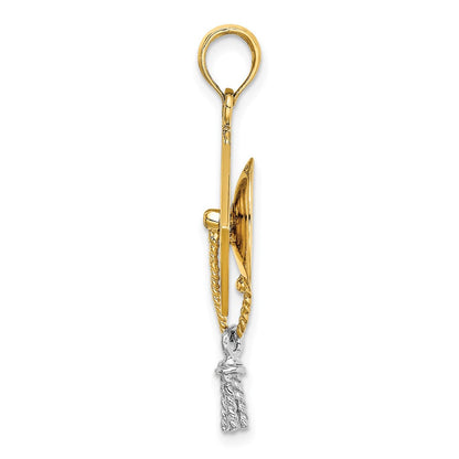 10K Gelb mit Rhodium 3-d Abschluss Cap Beweglich Tassle Charm
