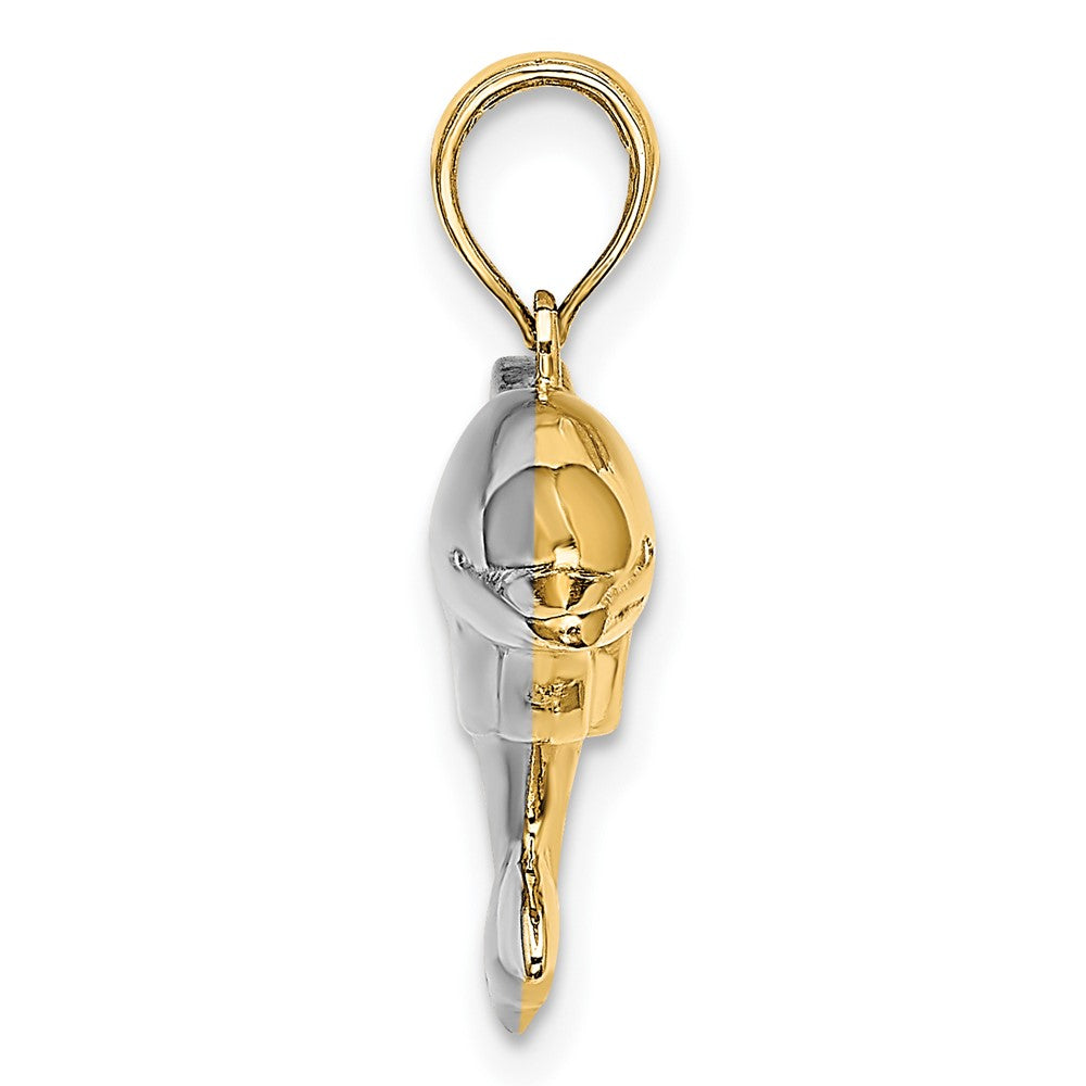 10K Gelb mit Rhodium 3-d Wendbar Gewölbt Delfin Charm